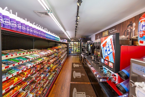 candy aisle and beverage aisle of The General Store