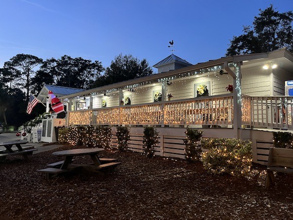 another angle of the holiday lights at the Palmetto Dunes General Store exterior