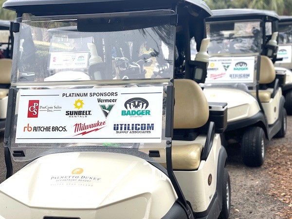 palmetto dunes golf carts with sponsors on the windsheild