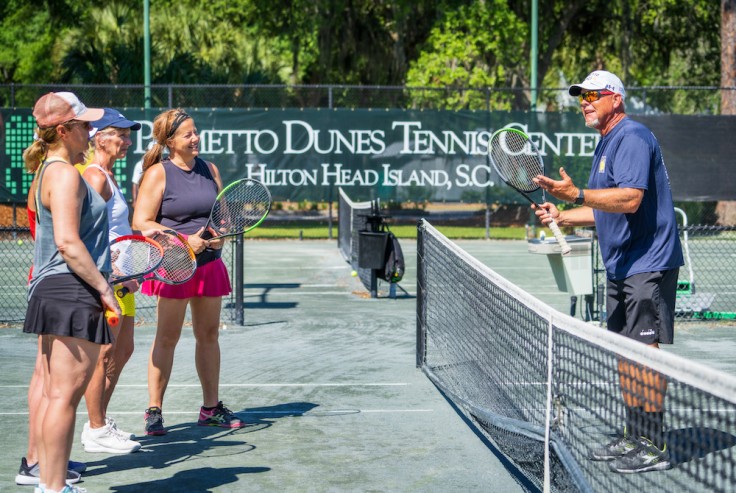 group tennis lesson in action at Palmetto Dunes Tennis Center