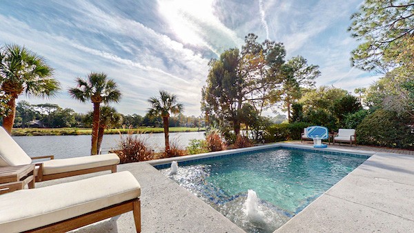 lagoon view from private pool seating of hilton head island vacation rental