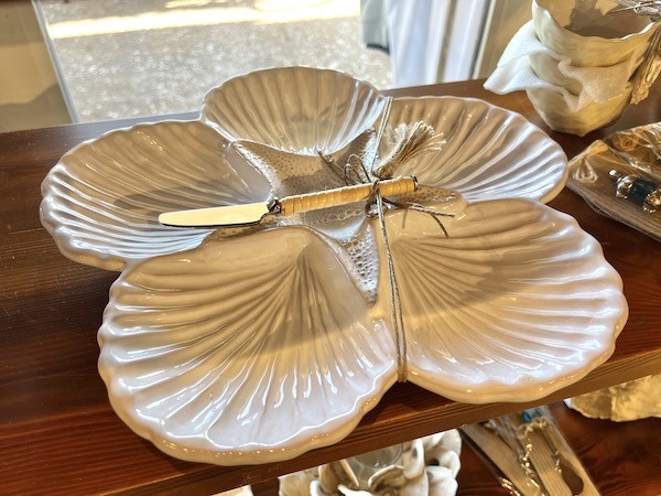 white sea shell and starfish sectional platter at Marina's Shipt Sotre