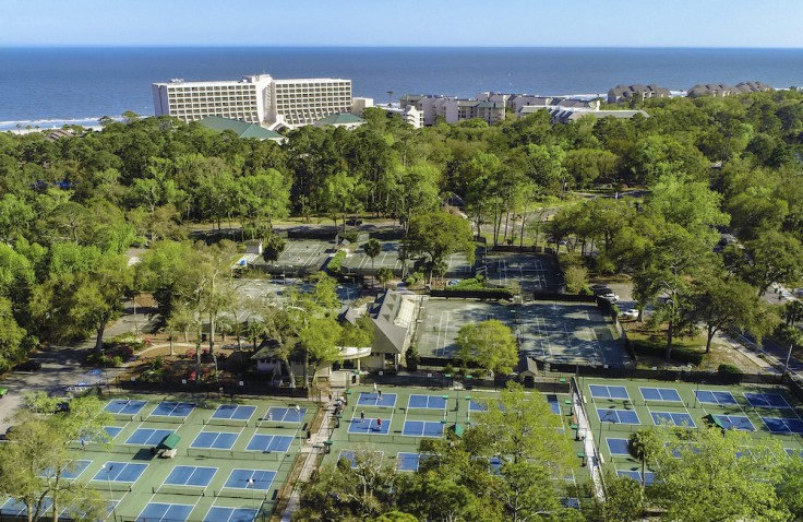 aerial view of the tennis and pickleball courts at Palmetto Dunes