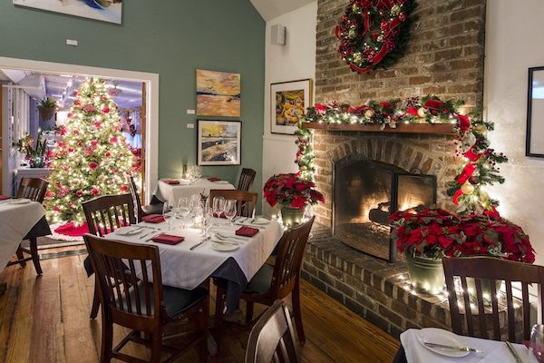 holiday decorations inside of Alexander's Restaurant