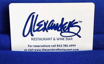 photo of business card of Alexander's restaurant