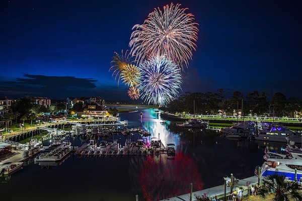 fireworks over the marina at Shelter Cove Harbourfest