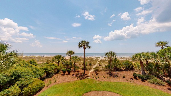 view of the Ocean and Dunes from the private deck of the Palmetto Dunes Vacation home