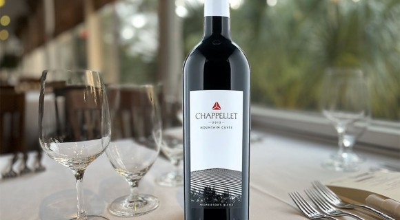 chappellet wine bottle on tablescape in Alexander's sunroom
