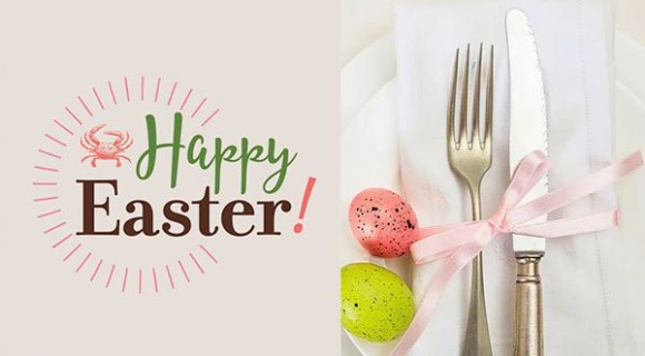 easter egg with fork and knife and pink ribbon